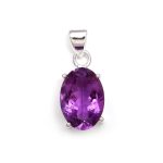 Natural Purple Amethyst Oval Shape Vintage Pendant Sterling Silver Jewelry For Women