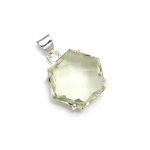 Natural Green Amethyst Hexagon Crystal Pendant 925 Sterling Silver Halloween Gift
