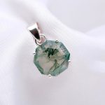 Natural Moss Agate Octagon Bohemian Pendant Sterling Silver Handmade Jewelry