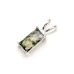 Genuine Moss Agate Octagon Elegant Pendant 925 Sterling Silver Vintage Jewelry