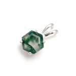 Natural Green Moss Agate Hexagon Birthstone Pendant 925 Sterling Silver Perfect Birthday Gift