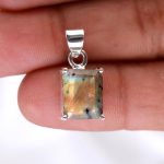 Natural Labradorite Octagon Shape Charm Pendant 925 Sterling Silver Jewelry For Love