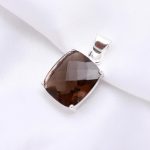 Natural Smokey Quartz Cushion Vintage Pendant 925 Sterling Silver Jewelry For Women