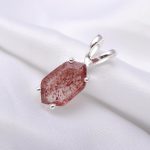Natural Red Strawberry Quartz  Elongated Hexagon Pendant 925 Sterling Silver Jewelry