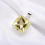Natural Lemon Quartz Cushion Statement Pendant 925 Sterling Silver Wedding Gift