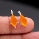 Natural Mango Chalcedony Kite Wedding Stud Earrings 925 Sterling Silver Anniversary Gift