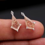 Natural Copper Rutile Quartz Vintage Kite Stud Earrings 925 Sterling Silver Birthday Gift