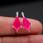 Natural Hot Pink Chalcedony Kite Stud Earrings Sterling Silver Beautiful Jewelry For Her