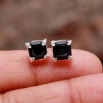 Natural Black Onyx Octagon Minimalist Stud Earrings 925 Sterling Silver Dainty Jewelry