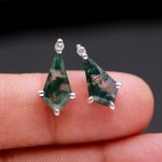 Natural Green Moss Agate Kite Stud Earrings 925 Sterling Silver Gemstone Jewelry