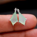 Natural Aqua Chalcedony Anniversary Kite Stud Earrings 925 Sterling Silver Delicate Jewelry