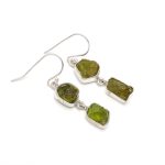 Natural Rough Peridot Double Stone Dangle Earrings 925 Sterling Silver Boho Jewelry