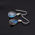 Natural Rainbow Labradorite Pear Shape Dangle Earrings 925 Sterling Silver Anniversary Gift