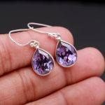 Alexandrite Pear Shape Handmade Dangle Earrings 925 Sterling Silver Engagement Jewelry