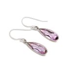 Natural Pink Amethyst Teardrop Dangle Earrings 925 Sterling Silver Vintage Jewelry