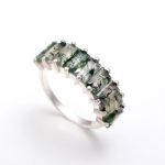 Natural Moss Agate Baguette Engagement Ring Sterling Silver Healing Jewelry
