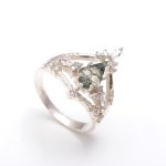 Natural Moss Agate Kite Solitaire Ring Sterling Silver Unique Crown Ring For Bridesmaids