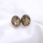 Natural Pyrite Oval Handmade Stud Earrings 925 Sterling Silver Unique Jewelry