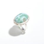 Natural Larimar Oval Healing Crystal Ring 925 Sterling Silver Handmade Jewelry