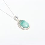 Natural Larimar Oval Birthstone Necklace 925 Sterling Silver Jewelry Birthday Gift