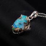 Natural Fire Ethiopian Opal Rough Crystal Necklace 925 Sterling Silver Unique Pendant