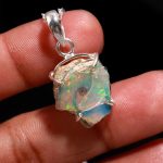 Natural Rainbow Ethiopian Opal Necklace 925 Sterling Silver Raw Crystal Pendant