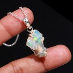 Natural Ethiopian Fire Opal Chain Necklace 925 Sterling Silver Statement Jewelry