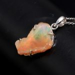 Natural Ethiopian Opal Rough Gemstone Necklace 925 Sterling Silver Vintage Jewelry