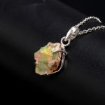 Natural Fire Ethiopian Opal Statement Charm Necklace Solid Silver Bohemian Jewelry
