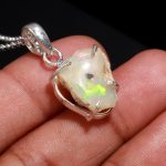 Natural Rough Ethiopian Fire Opal Necklace 925 Sterling Silver Vintage Jewelry