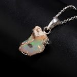 Natural Ethiopian Opal Rough Stone Necklace Solid Silver October Birthstone Jewelry