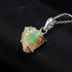 Natural Ethiopian Opal Unique Chain Necklace 925 Sterling Silver Rough Pendant