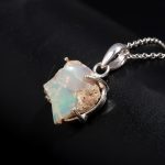 Natural Ethiopian Opal Rough Crystal Necklace 925 Sterling Silver Handmade Jewelry