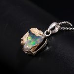 Natural Raw Ethiopian Opal Birthstone Necklace 925 Sterling Silver Dainty Jewelry