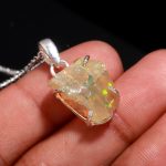 Natural Ethiopian Opal Rough Gemstone with 925 Sterling Silver Necklace Birthday Gift