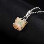 Natural Fire Ethiopian Opal Raw Gemstone Necklace 925 Sterling Silver Jewelry