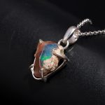 Natural Rainbow Ethiopian Opal Wedding Necklace Solid Silver Raw Crystal Pendant