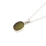 Natural Moldavite Oval Shape Chain Necklace 925 Sterling Silver Wedding Jewelry
