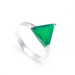 Natural Green Onyx Triangle Shape Statement Ring 925 Sterling Silver Unique Jewelry