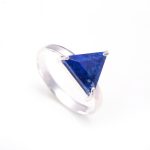 Natural Blue Lapis Lazuli Triangle Dainty Ring 925 Sterling Silver Healing Crystal Jewelry