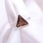 Natural Smoky Quartz Triangle Elegant Ring 925 Sterling Silver Jewelry For Him