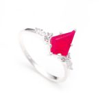 Natural Hot Pink Chalcedony Kite Anniversary Ring For Love 925 Sterling Silver Jewelry