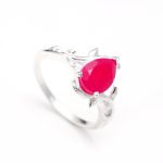 Natural Hot Pink Chalcedony Pear Leaf Ring 925 Sterling Silver Engagement Ring