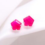 Natural Hot Pink Chalcedony Pentagon Stud Earrings 925 Sterling Silver Boho Jewelry