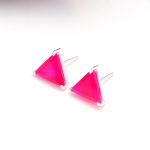 Natural Hot Pink Chalcedony Triangle Stud Earrings Sterling Silver Birthstone Studs
