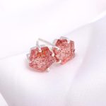 Natural Strawberry Quartz Pentagon Stud Earrings 925 Sterling Silver Gemstone Studs