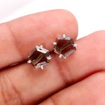 Natural Smoky Quartz Pentagon Stud Earrings 925 Sterling Silver Vintage Jewelry
