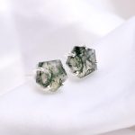 Natural  Moss Agate Pentagon Stud Earrings 925 Sterling Silver Jewelry For Love