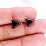 Natural Black Onyx Triangle Dainty Stud Earrings 925 Sterling Silver Statement Jewelry