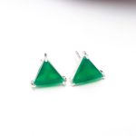 Natural Green Onyx Triangle Stud Earrings 925 Sterling Silver Healing Crystal Jewelry